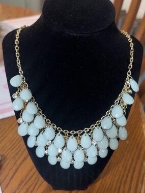 Gold Chain Bib Necklace with Mint Teardrop Stones